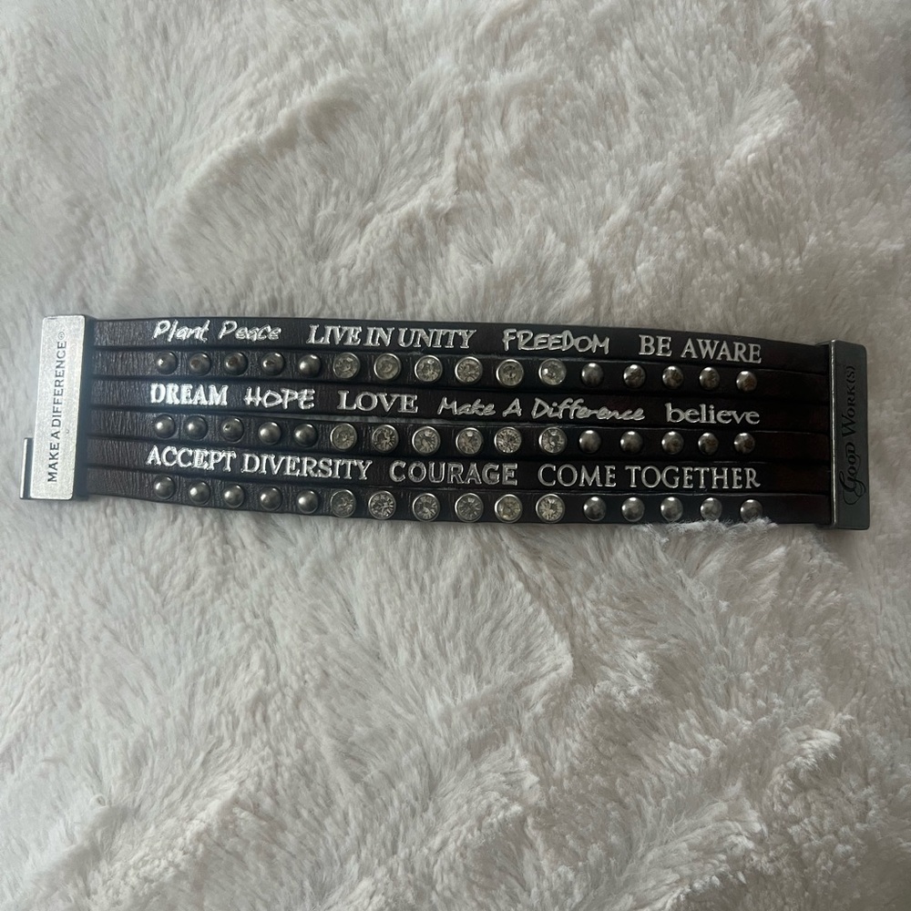 Inspirational Multi-Row Brown Leather Cuff Bracelet